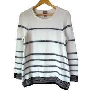 Chico’s White Textured Stripe Bateau-Neck Summer Sweater, size 1
